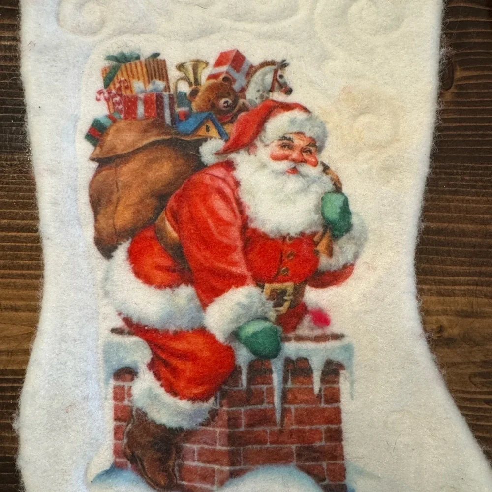 Vintage‎ Felt Santa & Plaid Christmas Stockings Set
